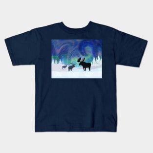 Northern Lights Moose and Elk Kids T-Shirt